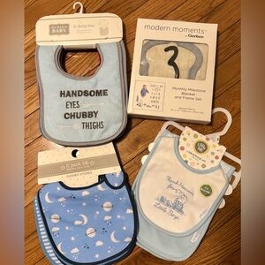 Modern moments by Gerber milestone blanket and lot of 17 bibs. All new.